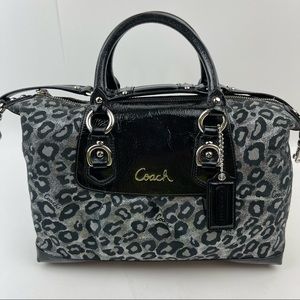 Coach Black and Silver Leopard Print Handbag
